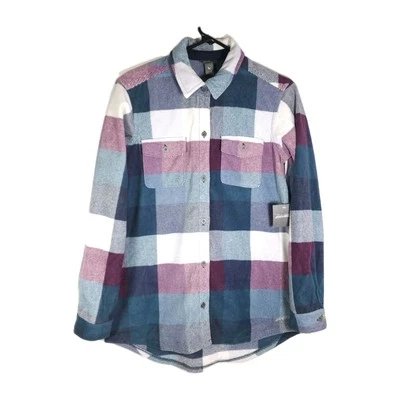 Camisa feminina Eddie Bauer tamanho pequeno multicolorida xadrez lã flanela botão para baixo  - Imagem 1 de 4