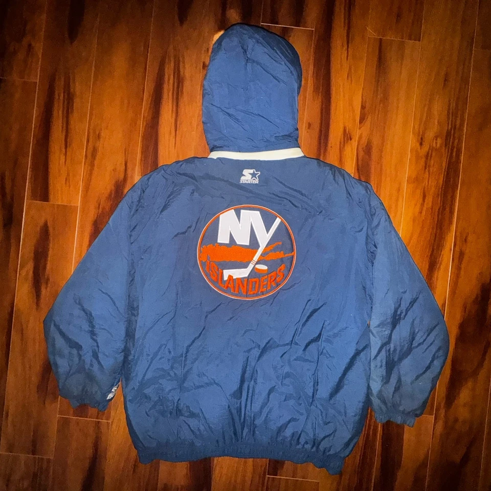 Vintage Starter NY Islanders Jacket Hooded Puffer Parka 90s NHL Large RARE - Image 1 of 4