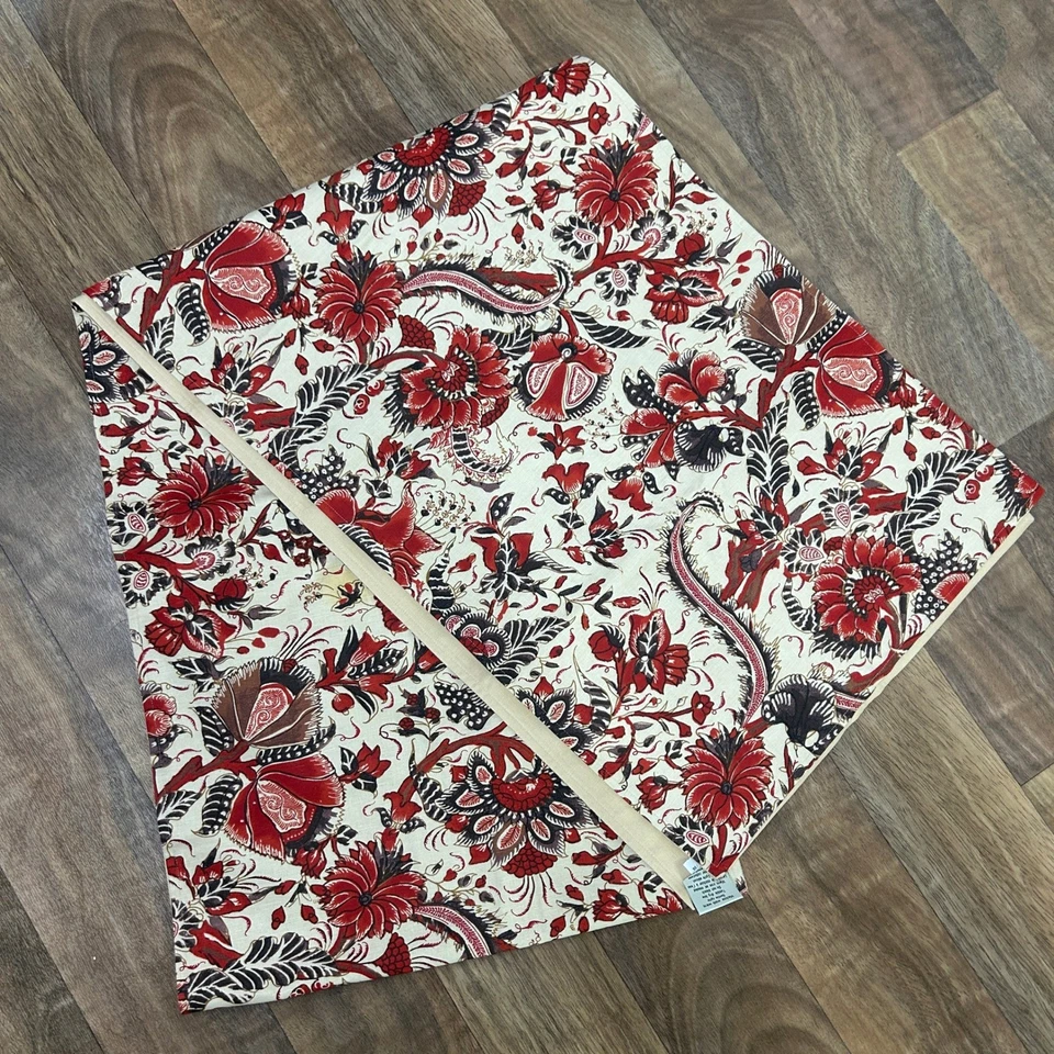 Pottery Barn Linen Cotton Table Runner 18x108 Birds & Blooms Red Floral Cottage - Image 1 of 4