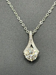 New Condition 18" Sterling Silver 1 Carat Moissanite Pendant Necklace GRA  - Picture 1 of 11