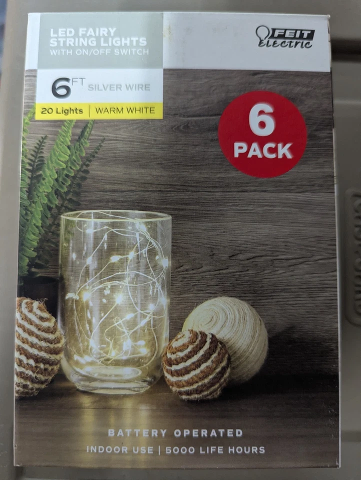 Feit Electric Battery/USB Fairy Light LED 6' Silver Wire Light Strand 6 Pack - Image 1 of 1