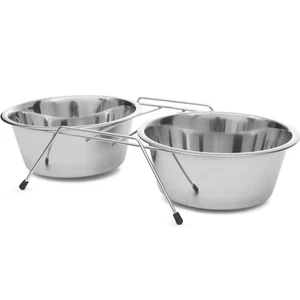 Jeffers Pet Low Profile Stainless Steel Double Diner Pet Bowls with Non-Skid Fra - Bild 1 von 4