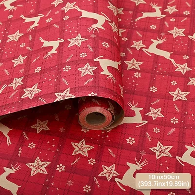 I 10m Gift Wrap Roll Christmas Kraft Paper Santa Moose Box Wrapping - Image 1 of 4