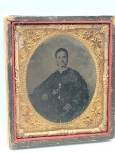 Daguerreotypie Farbtyp Antik Viktorianisch 1800er Leder Etui Halb Kupfer - Bild 1 von 12