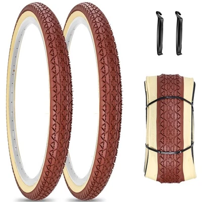 SIMEIQI 1 or 2 Pack 26x2.125 Beach Cruiser Bike Tires and Tubes Brown Cream W...