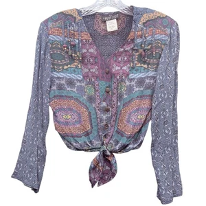 Vintage Carole Little Petites Damenbluse vorne zum Binden Perlen Costal Cowgirl 4 - Bild 1 von 7