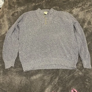 Vintage L.L. Bean Henley Cotton Sweater Men's L Heather Gray Made in USA Knit - Picture 1 of 7