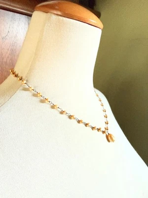 Baroque pearl necklace vintage delicate beaded chain single bead pendant yellow - Image 1 of 4