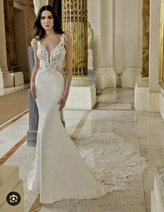 Meerjungfrau Brautkleid Ivory 38 ärmellos  Hochzeitskleid inkl. Schleier - Bild 1 von 9