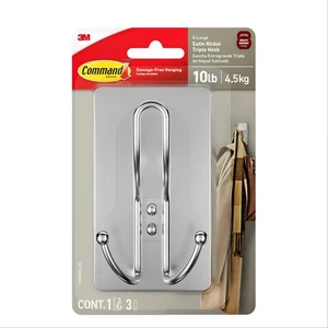 Command X-Large Satin Nickel Triple Hook, 1 3 Strips,  - Picture 1 of 10