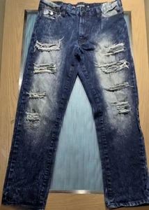 Southpole Jeans Mens 34x32 Blue Denim Relaxed Fit Distressed Skater Acid Wash - Picture 1 of 9