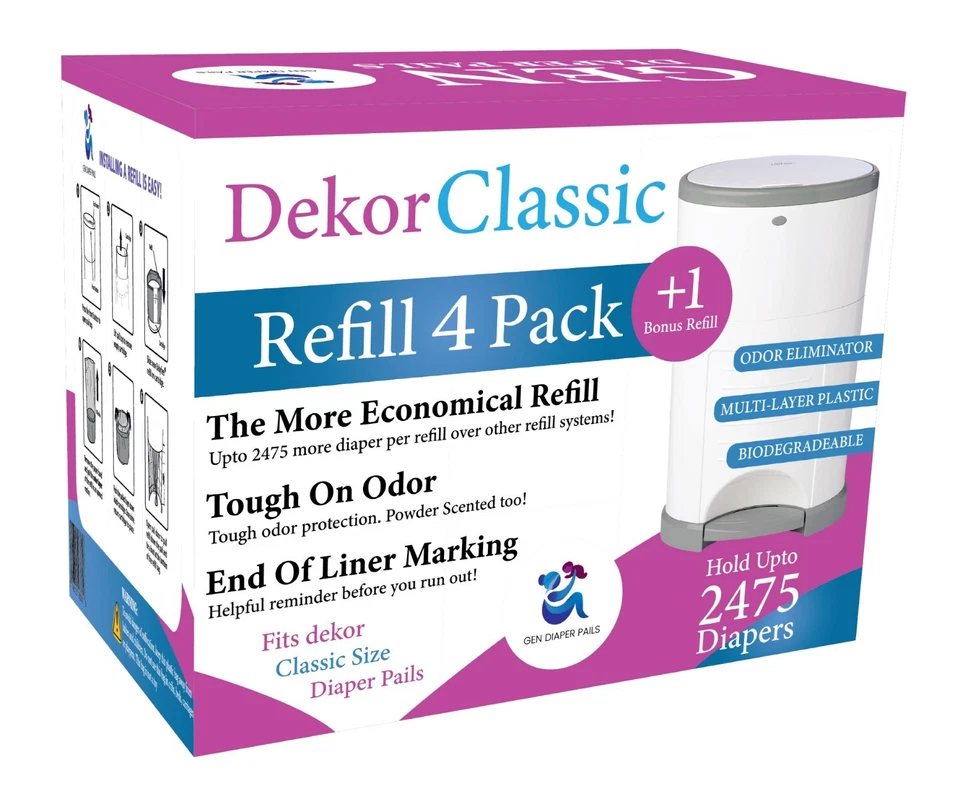 Repuesto de cubo de pañales Decor Classic, 5 forros de recarga, 30 % más grueso, a prueba de fugas, enviado Foto 1 de 4