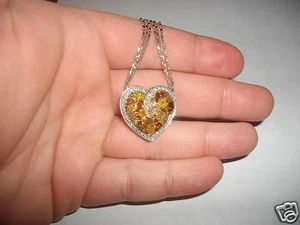  Blanco Verde Amarillo Naranja y Rosa Diamante Corazón 18K Collar de oro blanco - Imagen 1 de 7