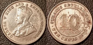 Straits Settlements - Malaysia - George V - 10 Cents 1926 sehr guter Zustand + ! KM#29b - Bild 1 von 1