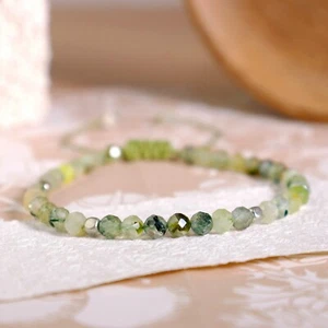 Green Prehnite Crystal Mini Beads Healing Minimalist Dainty Women Bracelet Gifts - Picture 1 of 7