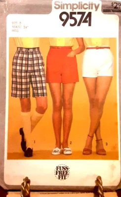 Simplicity Shorts In Three Lengths Pattern 9574 Size 8 Waist 24 inches UNCUT - Image 1 of 3