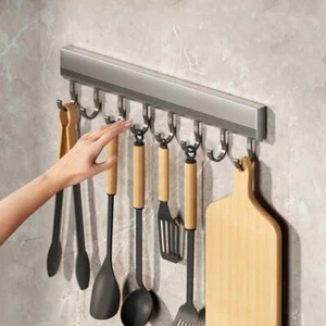 Wall Mounted Hooks Rack Punch Free Kitchen Utensils Storage Row Hook Holder Bath - Picture 1 of 9