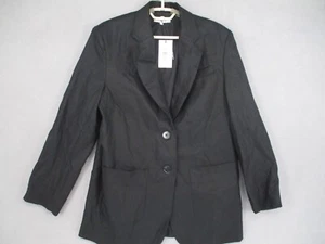 Aere Blazer Womens 8 Black NWT Linen Oversized V Neck Collared Button Pockets - Picture 1 of 20