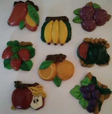Vintage Set of 8 Fruit Celluloid Plastic Magnets Collectibles 2-3" Approx, Neat! - image 1 of 4