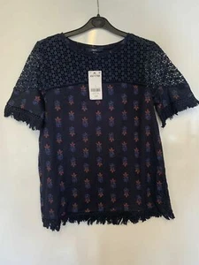 Next Navy Floral Crochet & Fringe Detail Top Size 14 New With Tags - Picture 1 of 4