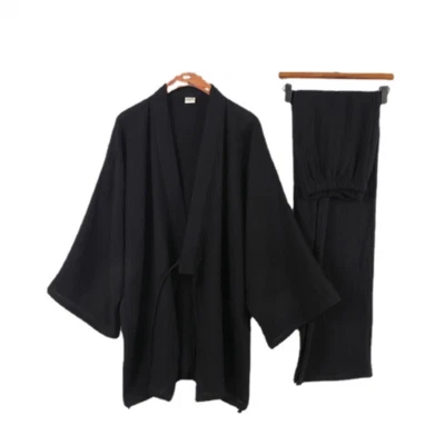 Conjunto de pijama japonés para hombre kimono pantalones ropa de dormir batas Yukata algodón crepé  Foto 1 de 4