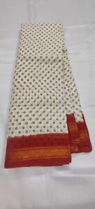 White Red Indian Sungadi Cotton Zari Border With Out Blouse Traditional saree