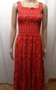 Everlane Red Printed The Smock Dress Cotton Poplin Midi Length Size XS