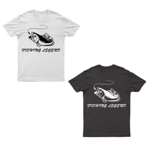 Camiseta estampada de leyenda de pesca de manga corta para hombre cuello redondo logotipo de pez Prendas para el torso de verano - Imagen 1 de 4