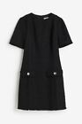 Nwt  H&M Boucle Dress Black Details Sylver Buttons Sz M