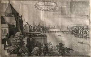 Matthäus Merian —  Vue du Pont du Rhin & de la cathédrale à Bâle — circa 1660. - Picture 1 of 6