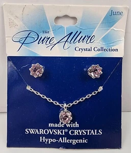 Pure Allure June Birth Stone Silver Tone Necklace Earring Swarovski Crystal Pink - Picture 1 of 4