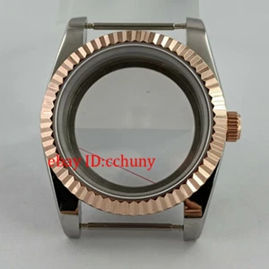 36mm Sapphire Watch Case Rose Gold Plated Glass back Fit NH35 NH36 movement - Picture 1 of 6