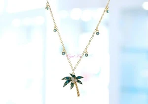 Swarovski Lime Palm Tree Necklace Gold-Plated Summer 5375301 Brand New Authentic - Picture 1 of 4