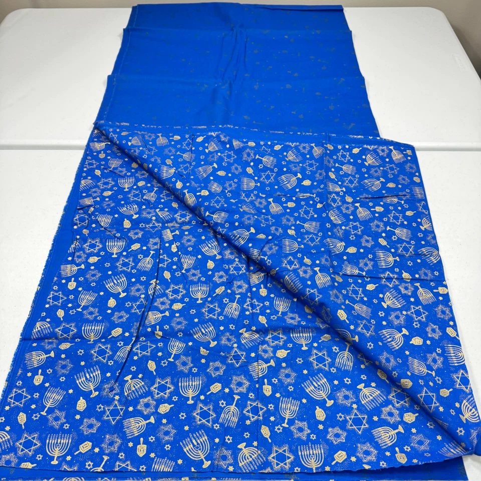 tela vintage azul algodón 46x194 5 años Menorá, Estrella de David, Dreidel, Shofar Foto 1 de 4