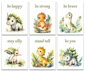 Baby Dinosaur Nursery Wall Art Prints,Dinosaur Wall Art Kids Boys Room Canvas... - Picture 1 of 6