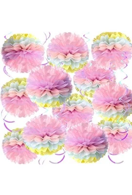 Easy Joy Pastel Colourful Paper Pom Poms Pastel Birthday Party Decorations - Image 1 of 4