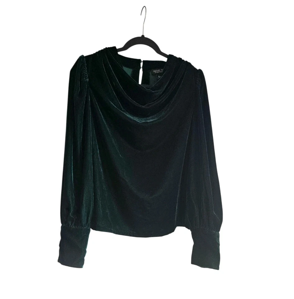 Blusa de terciopelo con cuello drapeado en L de Rachel Zoe para mujer manga larga verde esmeralda Foto 1 de 4