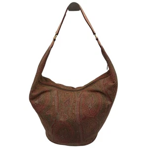 Bolso de Hombro Etro Marrón Lona Cuero con Patrón Paisley, Buen Estado - Imagen 1 de 9