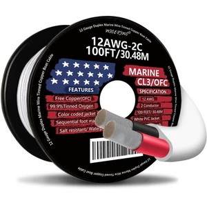 12 Gauge Duplex Marine Wire Tinned Copper Boat Cable, 100ft 12 AWG Standard U... - Picture 1 of 6