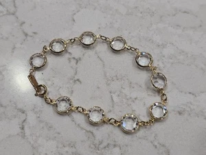 Bracciale Vintage Swarovski Edelweiss Mark Lunetta Cristallo Trasparente Tono Oro 7” - Foto 1 di 8