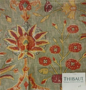 Colección Thibaut Bohemia Jacaranda Tela Muestra Rojo Verde Floral 25" Cuadrado - Imagen 1 de 2