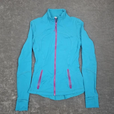 Jaqueta Lululemon Feminina 4 Azul Zíper Completo Mergulho Elástico Roupa Ativa Buracos para Polegares - Imagem 1 de 4