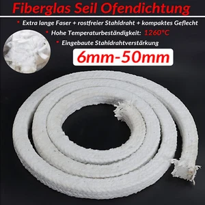 Dichtschnur Ofenschnur Ofendichtung Fiberglas Seil Kamin Keramik Hitzeschutzband - Bild 1 von 22