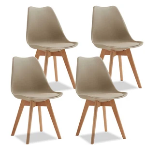 Pack de 4 sillas de comedor, silla diseño nórdico con asiento acolchado, Beige - Imagen 1 de 11