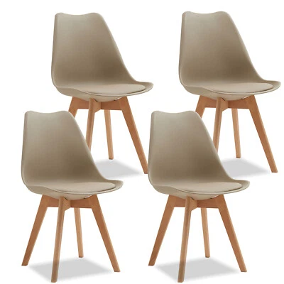 Pack de 4 sillas de comedor, silla diseño nórdico con asiento acolchado, Beige - Imagen 1 de 4