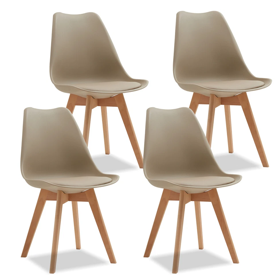 Pack de 4 sillas de comedor, silla diseño nórdico con asiento acolchado, Beige - Imagen 1 de 4