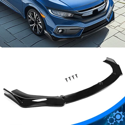 For 2016-2021 Honda Civic Glossy Black Front Bumper Body Kit Spoiler Lip 3PCS - Изображение 1 из 4