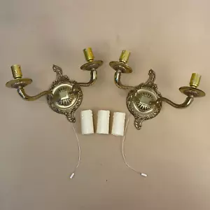 Paar antike Wandleuchten Metall gold Messing Lampe Wandlampen verziert Regency 2 armig - Bild 1 von 12