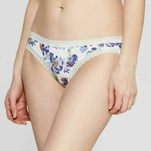 3 PACK Auden Women's Cotton Bikini with Lace -Blue Floral Medium 8/10 - Picture 1 of 7