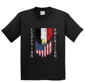 Egyptian American Flags Ripped Torn Egypt Youth T-Shirt - Picture 1 of 4